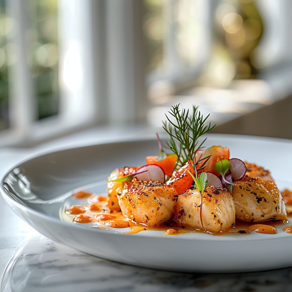 Close-up of a beautifully arranged healthy dish symbolizing weight loss success on a marble countertop.