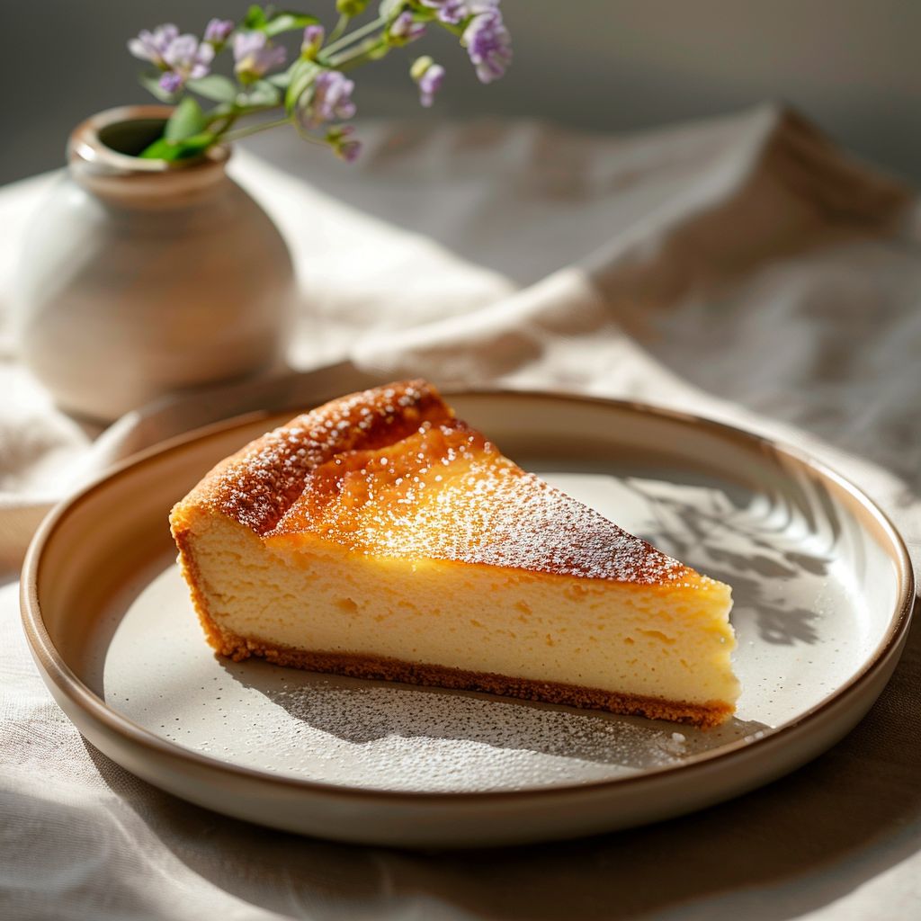 A perfectly sliced piece of 1mg696s8kk on a light grey plate, showcased with natural window light.