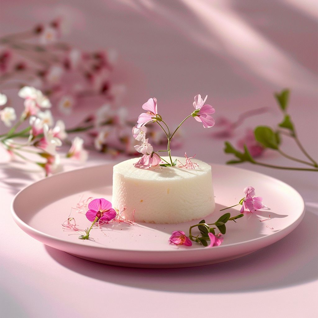A beautifully styled dish of mnaqd4n4yv on a pale pink surface, lit by natural light.