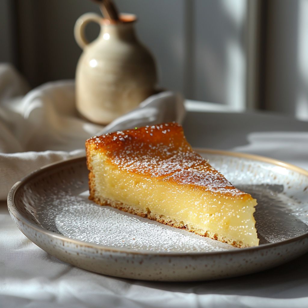 A perfectly sliced piece of 1mg696s8kk on a light grey plate, showcased with natural window light.