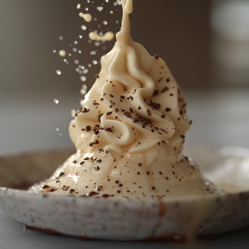 Close-up of non-alcoholic Baileys Irish Cream on a grey plate.
