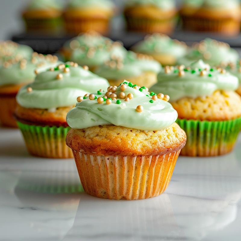 Close-up of St. Patrick's Day themed muffin gift tags.