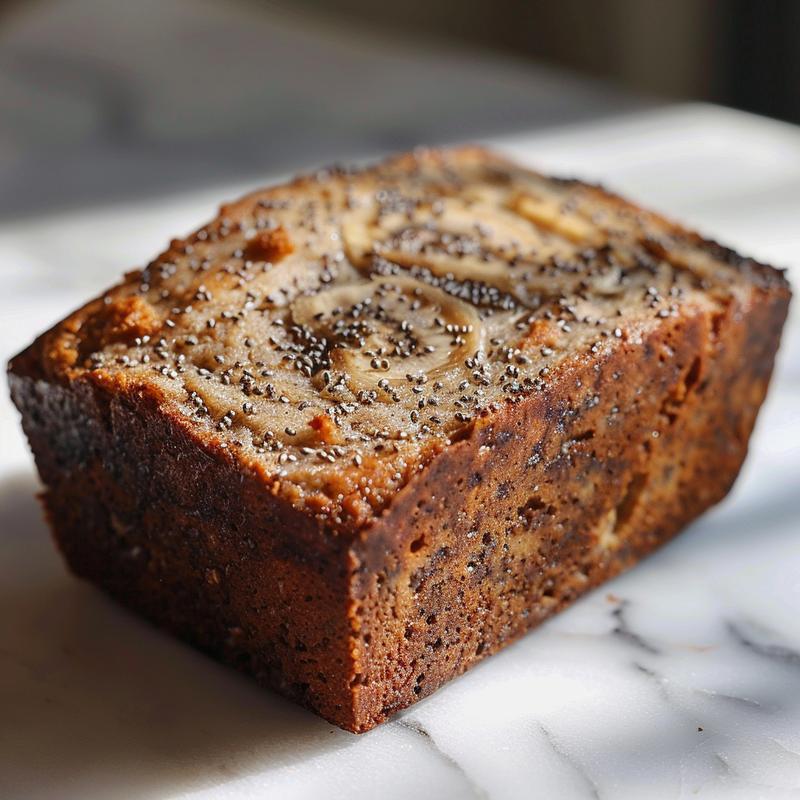 A close-up view of a slice of keto banana bread, showcasing its texture and moisture.