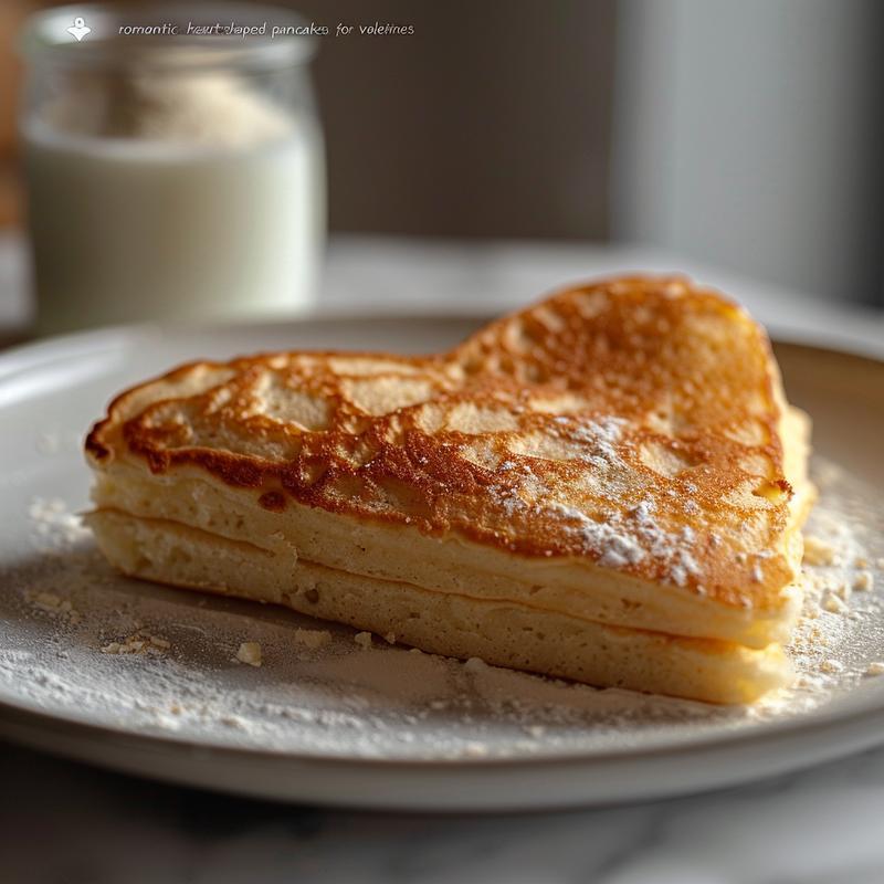Heart-shaped pancake slice on white marble.