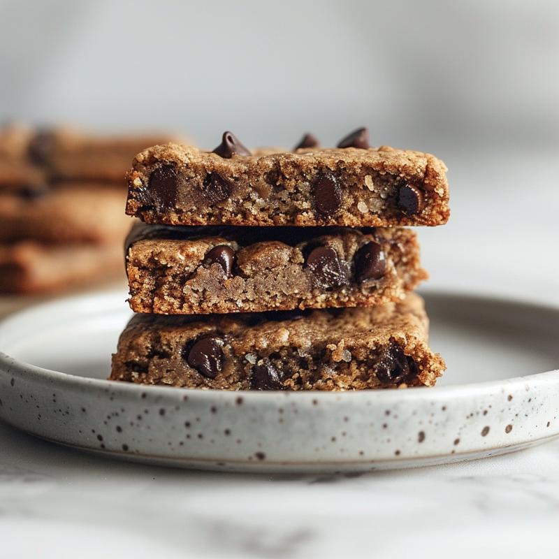 A stack of three healthy banana bread chocolate chip cookies on a light grey plate, captured in a close-up with soft natural lighting.