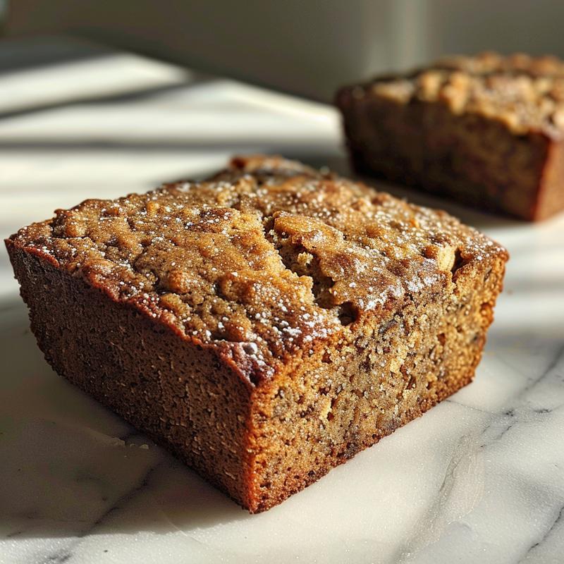 A close-up view of a slice of keto banana bread, showcasing its texture and moisture.