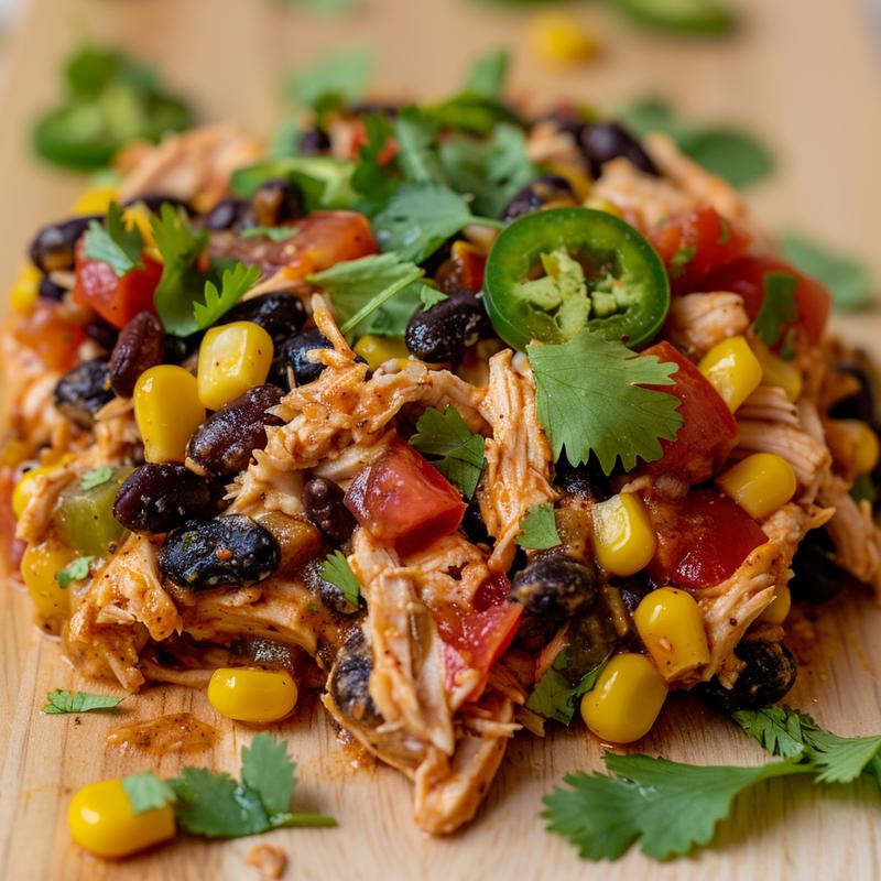 Close-up of chicken burrito casserole showing visible ingredients.